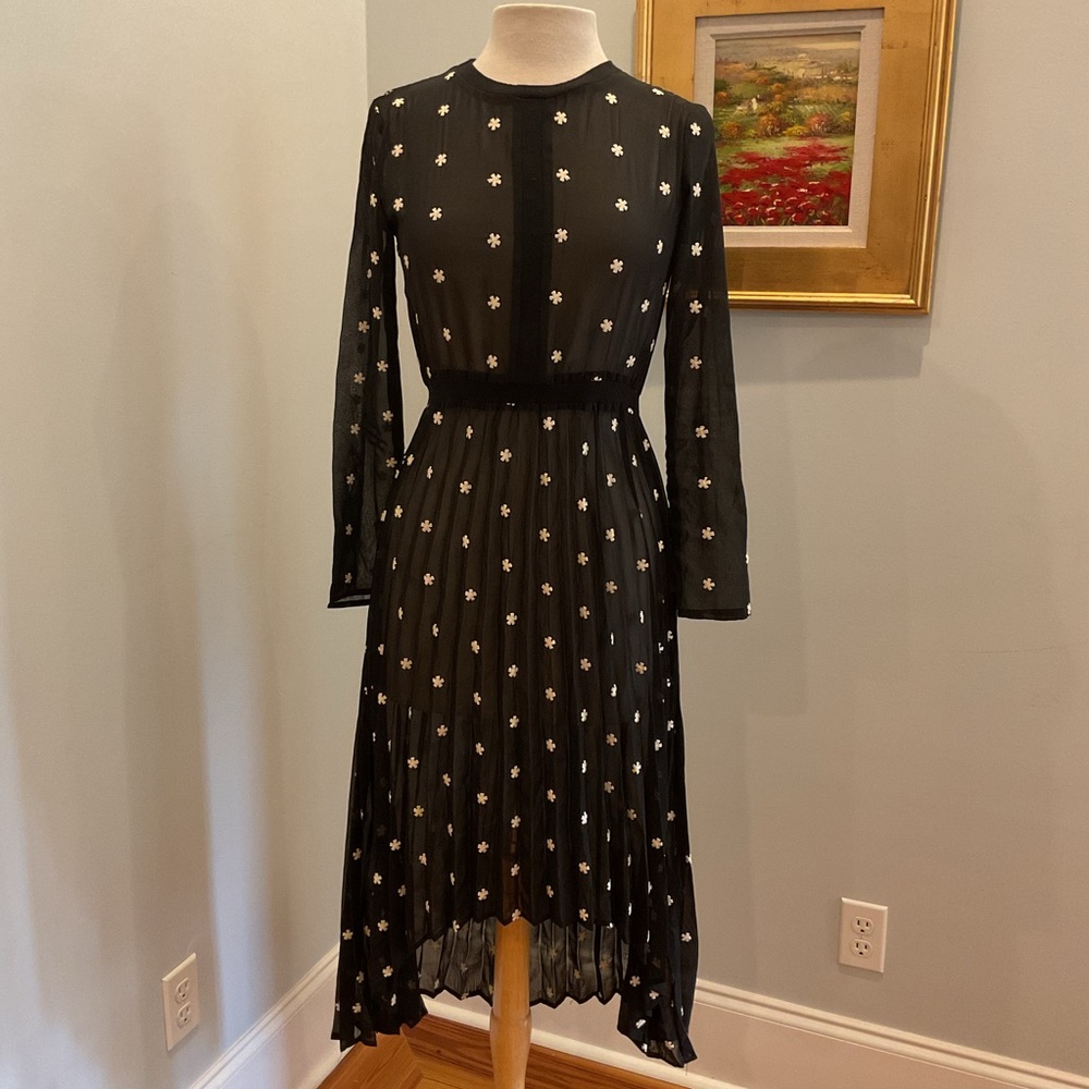 Maje Paris Black Embroidered Sheer Midi Dress